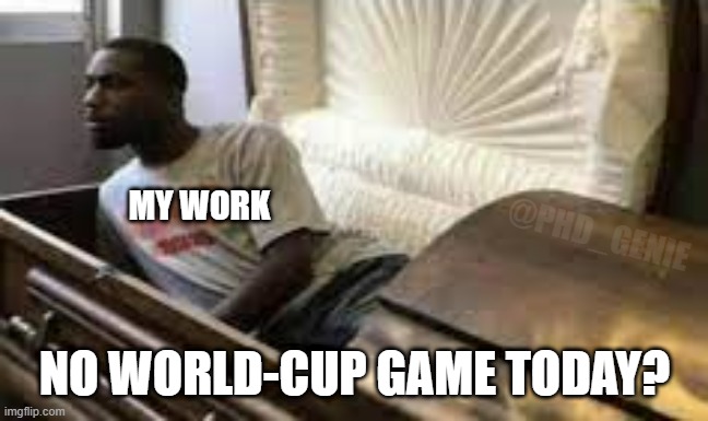No game today? | MY WORK; @PHD_GENIE; NO WORLD-CUP GAME TODAY? | image tagged in guy waking up at the funeral | made w/ Imgflip meme maker