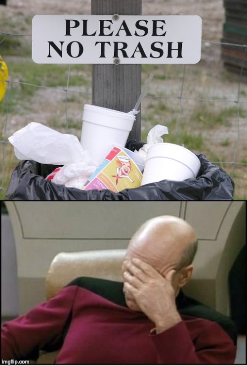 Trash Can ironically appears | image tagged in trash can,rubbish,bin,rubbish bin,captain picard facepalm | made w/ Imgflip meme maker