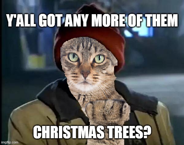 Y'ALL GOT ANY MORE OF THEM; CHRISTMAS TREES? | image tagged in meme,memes,humor,cat,cats,christmas | made w/ Imgflip meme maker