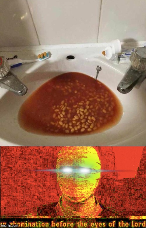 Beans in the sink | image tagged in an abomination before the eyes of the lord,cursed image,beans,sink,cursed,memes | made w/ Imgflip meme maker