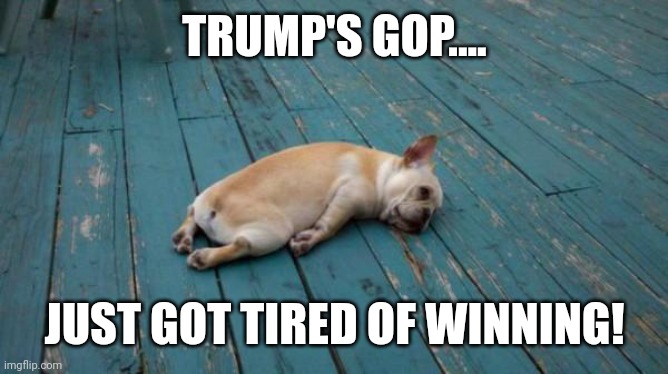 Winning! | TRUMP'S GOP.... JUST GOT TIRED OF WINNING! | image tagged in conservative,republican,trump,trump supporter,democrat,liberal | made w/ Imgflip meme maker