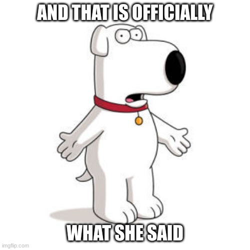 Family Guy Brian Meme | AND THAT IS OFFICIALLY; WHAT SHE SAID | image tagged in memes,family guy brian | made w/ Imgflip meme maker