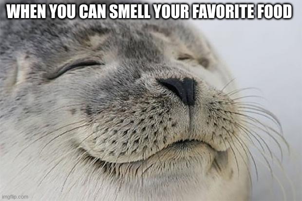 Satisfied Seal | WHEN YOU CAN SMELL YOUR FAVORITE FOOD | image tagged in memes,satisfied seal | made w/ Imgflip meme maker