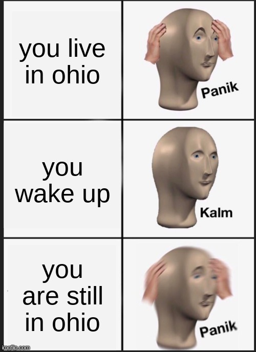 Panik Kalm Panik | you live in ohio; you wake up; you are still in ohio | image tagged in memes,panik kalm panik | made w/ Imgflip meme maker
