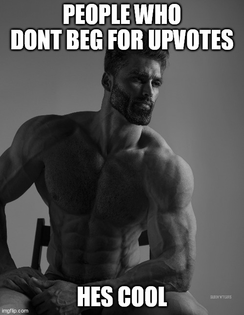 be like a chad | PEOPLE WHO DONT BEG FOR UPVOTES; HES COOL | image tagged in giga chad | made w/ Imgflip meme maker