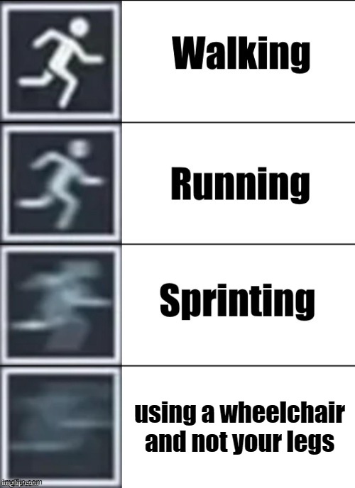 genuis | using a wheelchair and not your legs | image tagged in very fast | made w/ Imgflip meme maker