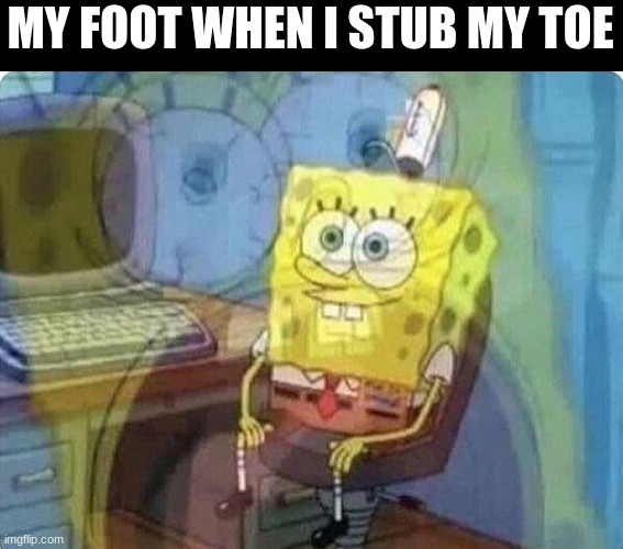 spongebob screaming inside |  MY FOOT WHEN I STUB MY TOE | image tagged in spongebob screaming inside | made w/ Imgflip meme maker