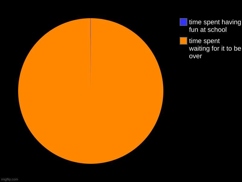 time spent waiting for it to be over, time spent having fun at school | image tagged in charts,pie charts | made w/ Imgflip chart maker
