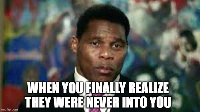 Herschel Walker Sad | WHEN YOU FINALLY REALIZE
THEY WERE NEVER INTO YOU | image tagged in herschel walker,republicans,republicans laughing | made w/ Imgflip meme maker