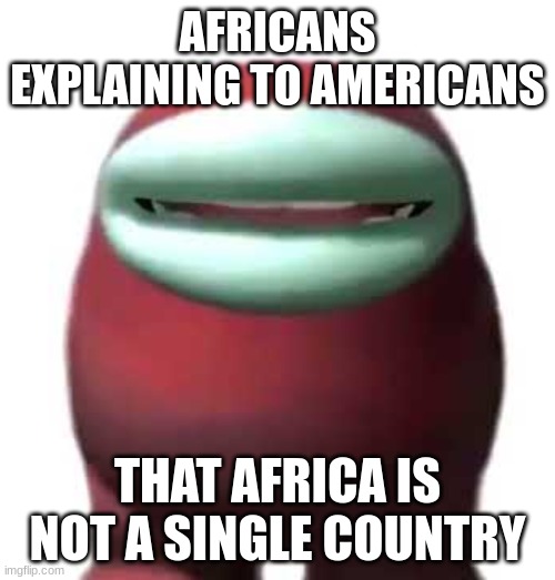 Africans explaining | AFRICANS EXPLAINING TO AMERICANS; THAT AFRICA IS NOT A SINGLE COUNTRY | image tagged in amogus sussy,among us,memes,funny,amogus | made w/ Imgflip meme maker