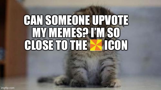 It’s ok if not. | CAN SOMEONE UPVOTE MY MEMES? I’M SO CLOSE TO THE        ICON | image tagged in sad kitten,memes | made w/ Imgflip meme maker