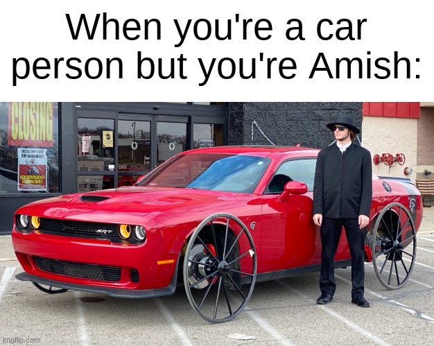 When you're a car person but you're Amish: | image tagged in blank white template | made w/ Imgflip meme maker