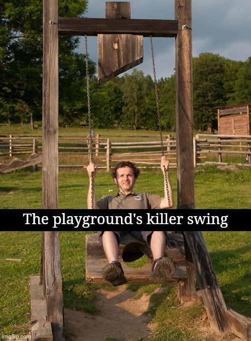 The guillotine swing | The playground's killer swing | image tagged in guillotine,dark humor,swing,memes,meme,swings | made w/ Imgflip meme maker