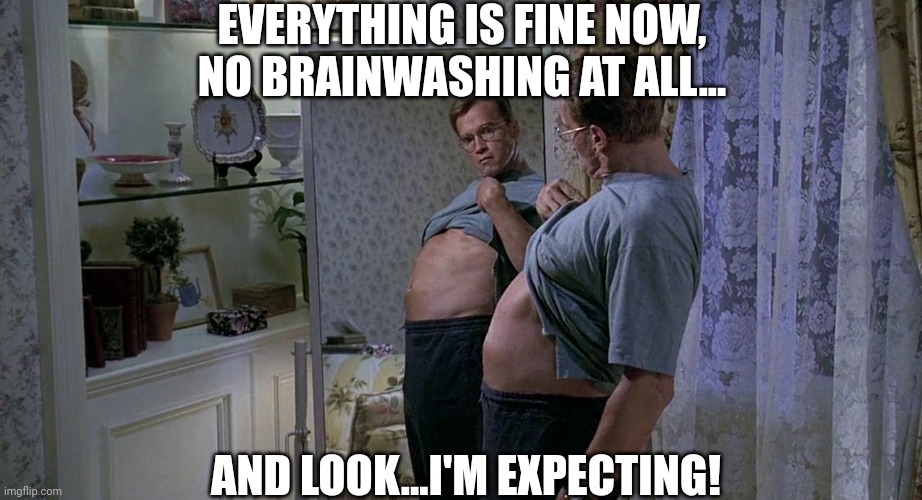 EVERYTHING IS FINE NOW, NO BRAINWASHING AT ALL... AND LOOK...I'M EXPECTING! | made w/ Imgflip meme maker