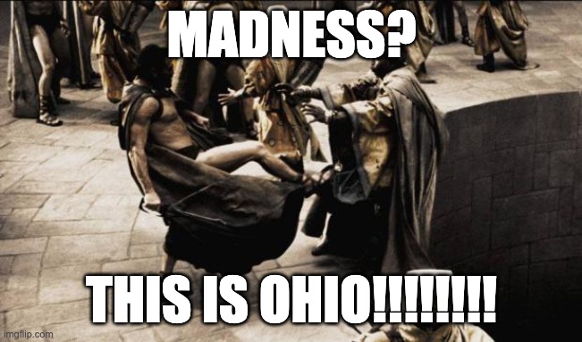 Ohio | MADNESS? THIS IS OHIO!!!!!!!! | image tagged in madness - this is sparta | made w/ Imgflip meme maker