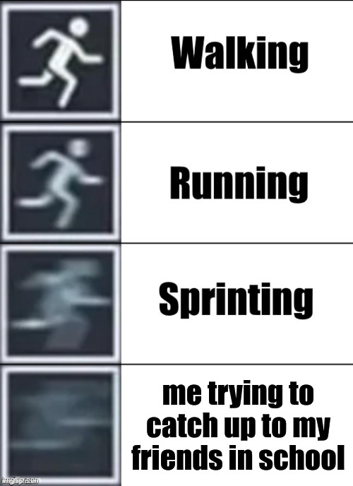 Very Fast | me trying to catch up to my friends in school | image tagged in very fast | made w/ Imgflip meme maker