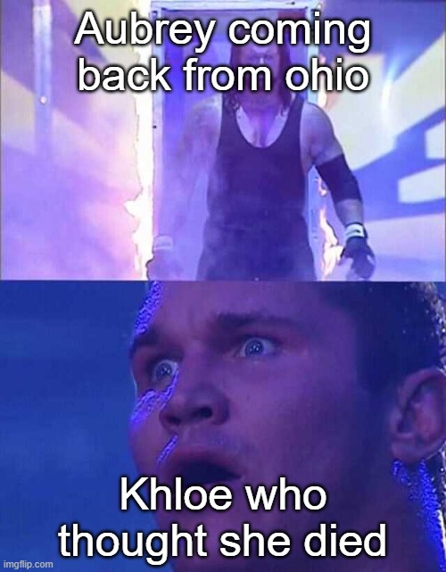 Yes. | Aubrey coming back from ohio; Khloe who thought she died | image tagged in randy orton undertaker | made w/ Imgflip meme maker