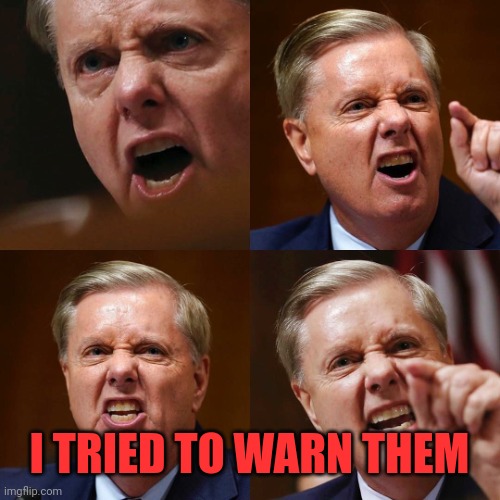 Lindsey Graham angry face | I TRIED TO WARN THEM | image tagged in lindsey graham angry face | made w/ Imgflip meme maker