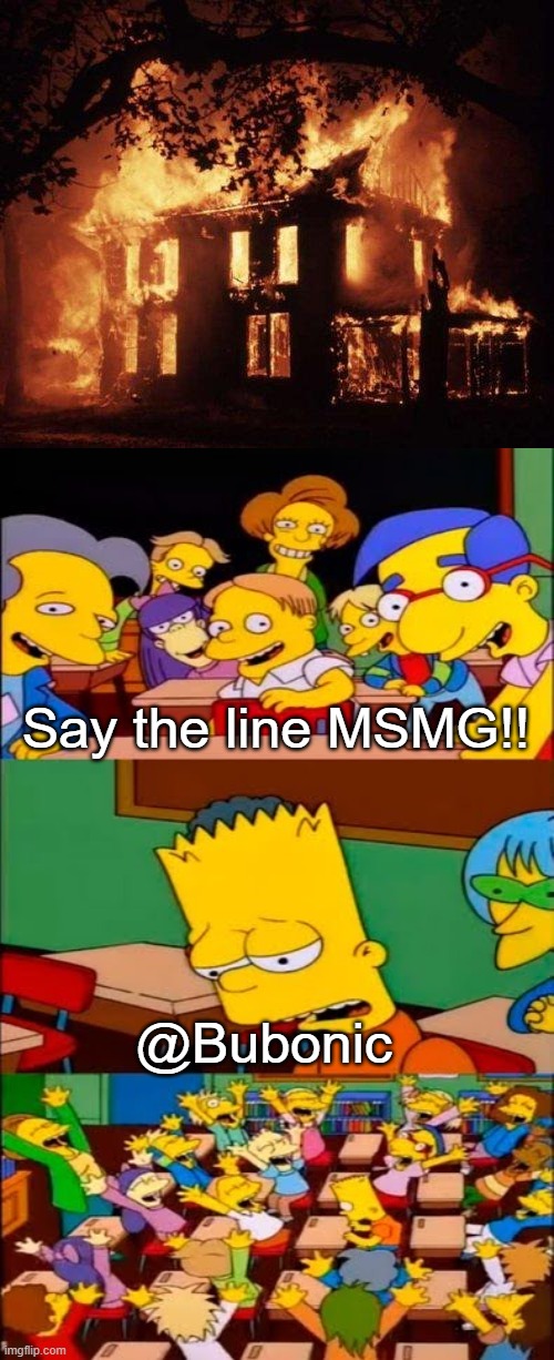 Say the line MSMG!! @Bubonic | image tagged in burning house,say the line bart simpsons | made w/ Imgflip meme maker