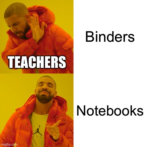 why do they call the notebooks? | Binders; TEACHERS; Notebooks | image tagged in memes,drake hotline bling | made w/ Imgflip meme maker