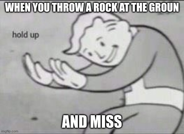 fallout | WHEN YOU THROW A ROCK AT THE GROUN; AND MISS | image tagged in fallout hold up | made w/ Imgflip meme maker