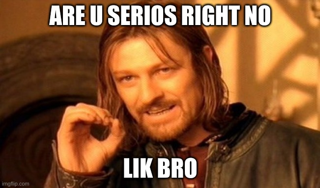 im a gangter in te hod |  ARE U SERIOS RIGHT NO; LIK BRO | image tagged in memes,one does not simply | made w/ Imgflip meme maker