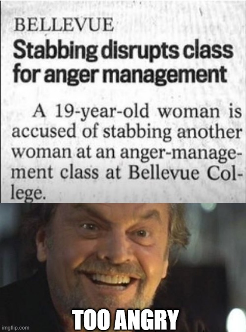 Stabby Stab Stab | TOO ANGRY | image tagged in anger management 2 | made w/ Imgflip meme maker