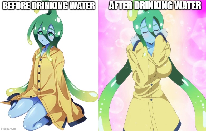 Suu before vs after drinking water | AFTER DRINKING WATER; BEFORE DRINKING WATER | image tagged in anime | made w/ Imgflip meme maker