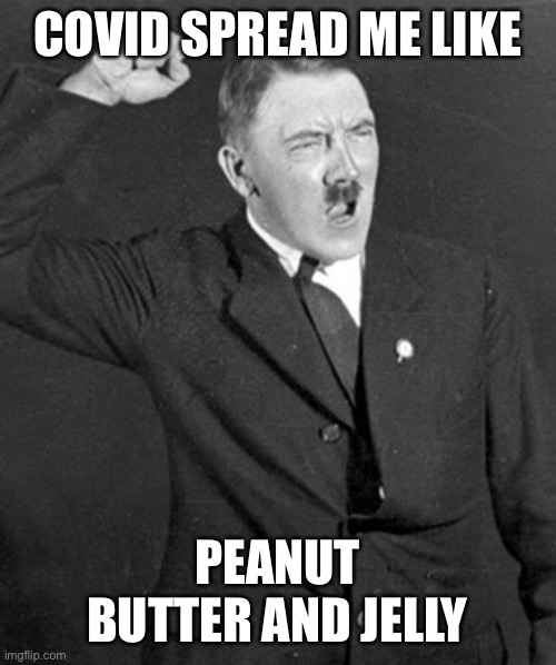 Angry Hitler | COVID SPREAD ME LIKE PEANUT BUTTER AND JELLY | image tagged in angry hitler | made w/ Imgflip meme maker
