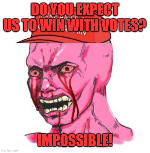 Triggered MAGAt | DO YOU EXPECT US TO WIN WITH VOTES? IMPOSSIBLE! | image tagged in triggered magat | made w/ Imgflip meme maker