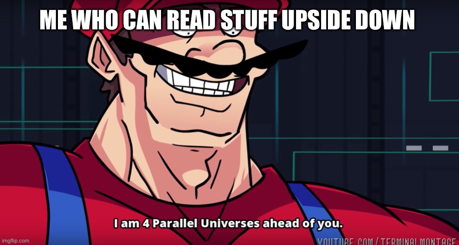 I am 4 parrallel universes ahead of you | ME WHO CAN READ STUFF UPSIDE DOWN | image tagged in i am 4 parrallel universes ahead of you | made w/ Imgflip meme maker