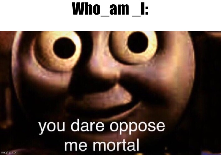 You dare oppose me mortal | Who_am _I: | image tagged in you dare oppose me mortal | made w/ Imgflip meme maker