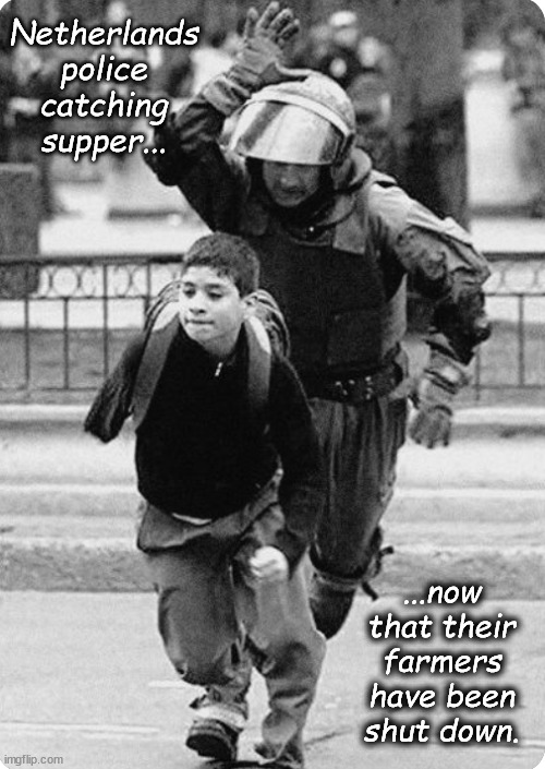 Catching Supper | Netherlands police catching supper... ...now that their farmers have been shut down. | image tagged in memes,politics,farmers,netherlands | made w/ Imgflip meme maker