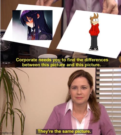 They're The Same Picture | image tagged in they're the same picture,tord,yuri,eddsworld,ddlc,doki doki literature club | made w/ Imgflip meme maker