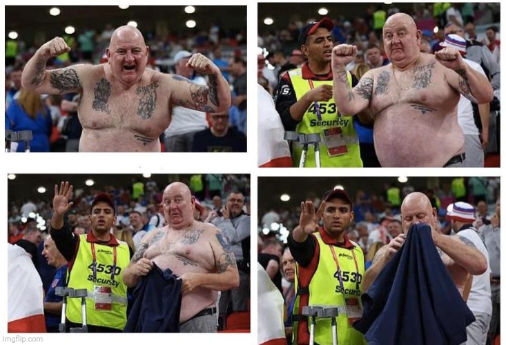 Topless Soccer Fan Told To Put On A Shirt (example in the comments) | image tagged in topless soccer fan told to put on a shirt,memes,new template,world cup | made w/ Imgflip meme maker