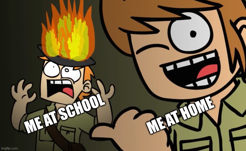 Matt on fire | ME AT SCHOOL; ME AT HOME | image tagged in matt on fire | made w/ Imgflip meme maker