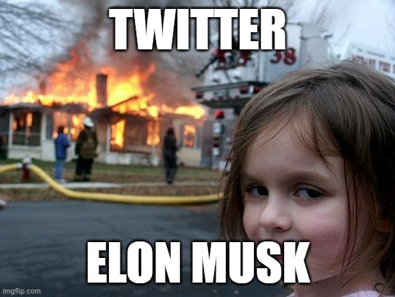 lord help that man | TWITTER; ELON MUSK | image tagged in memes,disaster girl | made w/ Imgflip meme maker