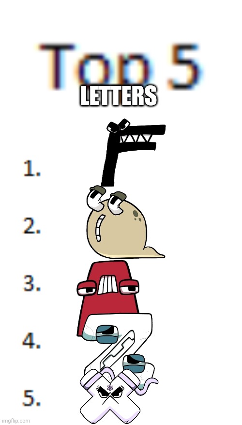 Top 5 List | LETTERS | image tagged in top 5 list | made w/ Imgflip meme maker