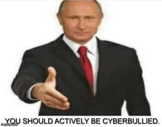 YOU SHOULD ACTIVELY BE CYBERBULLIED | image tagged in you should actively be cyberbullied | made w/ Imgflip meme maker