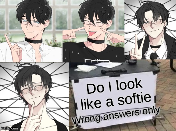 Ik this isn't me irl but im not adding a photo of me, this looks really close to me tho ^^ll | Do I look like a softie; Wrong answers only | image tagged in memes,change my mind | made w/ Imgflip meme maker
