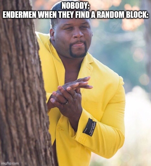 minecraft memes | NOBODY:
ENDERMEN WHEN THEY FIND A RANDOM BLOCK: | image tagged in black guy hiding behind tree,memes,fun,minecraft | made w/ Imgflip meme maker