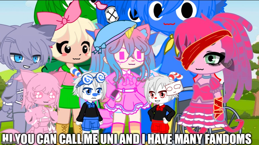 Poppy playtime,Bonnie’s Bakery,Cup head, Roblox rainbow friends, Roblox Kaiju Paradice (Sharks) | HI YOU CAN CALL ME UNI AND I HAVE MANY FANDOMS | image tagged in fandom,hi | made w/ Imgflip meme maker