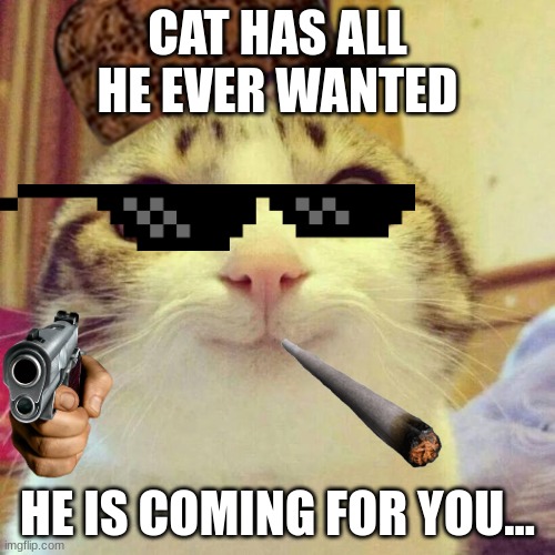 Smiling Cat Meme | CAT HAS ALL HE EVER WANTED; HE IS COMING FOR YOU... | image tagged in memes,smiling cat | made w/ Imgflip meme maker