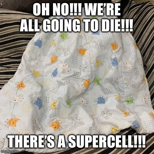 My kid (who watches too much YouTube) every time there is a thunderstorm. | OH NO!!! WE’RE ALL GOING TO DIE!!! THERE’S A SUPERCELL!!! | image tagged in storm,afraid,supercell | made w/ Imgflip meme maker