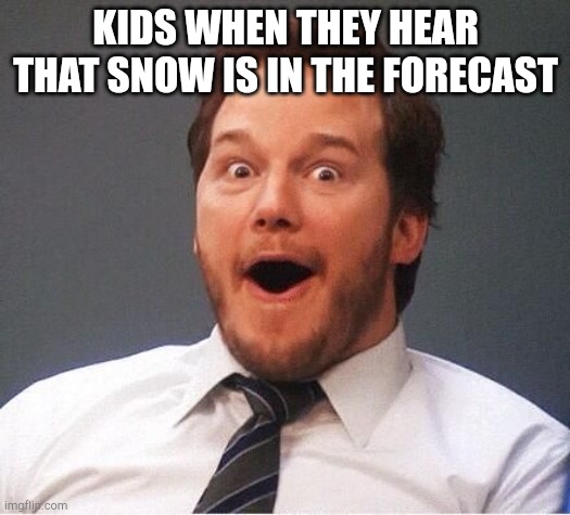 excited | KIDS WHEN THEY HEAR THAT SNOW IS IN THE FORECAST | image tagged in excited | made w/ Imgflip meme maker