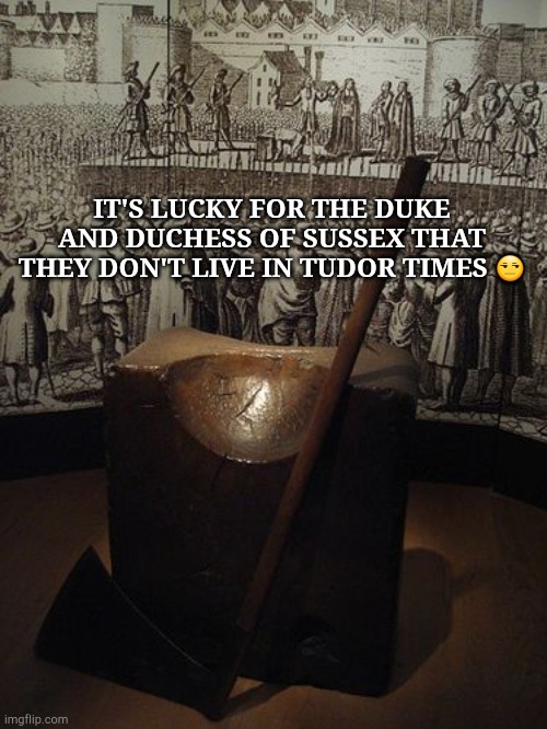 Harry and Meghan | IT'S LUCKY FOR THE DUKE AND DUCHESS OF SUSSEX THAT THEY DON'T LIVE IN TUDOR TIMES 😒 | image tagged in royal family | made w/ Imgflip meme maker