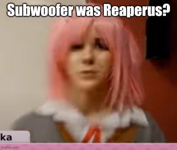 Surprised Natsuki | Subwoofer was Reaperus? | image tagged in surprised natsuki | made w/ Imgflip meme maker