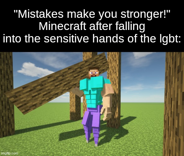 "Mistakes make you stronger!"
Minecraft after falling into the sensitive hands of the lgbt: | made w/ Imgflip meme maker