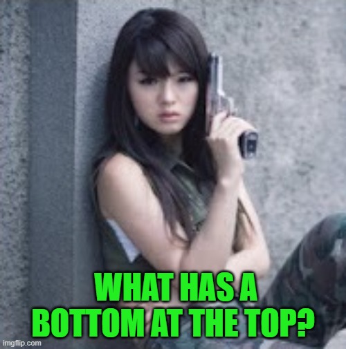 WHAT HAS A BOTTOM AT THE TOP? | image tagged in riddle | made w/ Imgflip meme maker