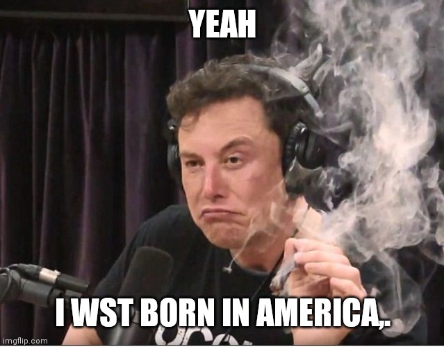 Elon Musk smoking a joint | YEAH I WST BORN IN AMERICA,. | image tagged in elon musk smoking a joint | made w/ Imgflip meme maker